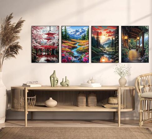 مجموعات الفن الماسي للبالغين، 4 مجموعات من مجموعات الرسم الفني الماسي للبالغين، طقم طلاء الماس للبالغين، 5D DIY حفر دائري كامل للهدايا للبالغين، ديكور جدار المنزل 11.8 بوصة × 15.7 بوصة in Kuwait