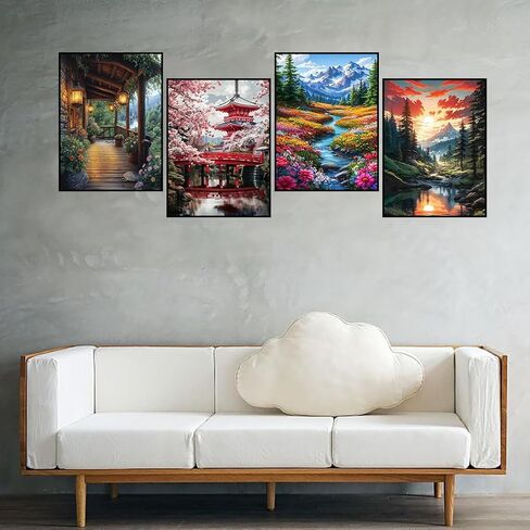 مجموعات الفن الماسي للبالغين، 4 مجموعات من مجموعات الرسم الفني الماسي للبالغين، طقم طلاء الماس للبالغين، 5D DIY حفر دائري كامل للهدايا للبالغين، ديكور جدار المنزل 11.8 بوصة × 15.7 بوصة in Kuwait