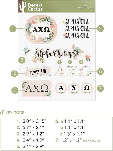 Desert Cactus Alpha Chi Omega Classic Floral Sticker Decal Laptop Water Bottle Car (Sheet C. Floral) in Saudi Arabia