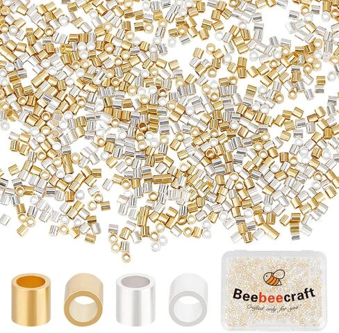 Beebeecraft 1 Box 1000Pcs 2 Color Crimp Tube Beads 925 Sterling Silver 18K Gold Plated Column Spacer Beads Link Connector for Bracelet Necklace Jewelry Making Findings Supplies in Saudi Arabia