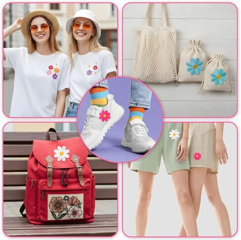 32 Pcs Daisy Flower Iron on Patches for Clothes Jeans Hats, Cute Daisy Flower Applique Patches, Floral Embroidery Patch for Jeans Clothes Jackets Backpacks DIY Decoration, 8 Colors in Saudi Arabia