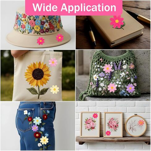 32 Pcs Daisy Flower Iron on Patches for Clothes Jeans Hats, Cute Daisy Flower Applique Patches, Floral Embroidery Patch for Jeans Clothes Jackets Backpacks DIY Decoration, 8 Colors in Saudi Arabia