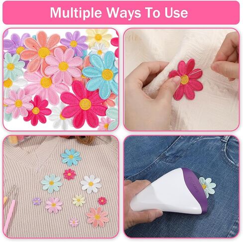 32 Pcs Daisy Flower Iron on Patches for Clothes Jeans Hats, Cute Daisy Flower Applique Patches, Floral Embroidery Patch for Jeans Clothes Jackets Backpacks DIY Decoration, 8 Colors in Saudi Arabia