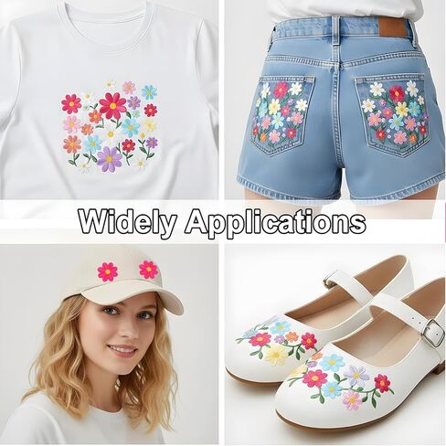 32 Pcs Daisy Flower Iron on Patches for Clothes Jeans Hats, Cute Daisy Flower Applique Patches, Floral Embroidery Patch for Jeans Clothes Jackets Backpacks DIY Decoration, 8 Colors in Saudi Arabia