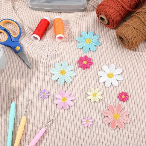 32 Pcs Daisy Flower Iron on Patches for Clothes Jeans Hats, Cute Daisy Flower Applique Patches, Floral Embroidery Patch for Jeans Clothes Jackets Backpacks DIY Decoration, 8 Colors in Saudi Arabia