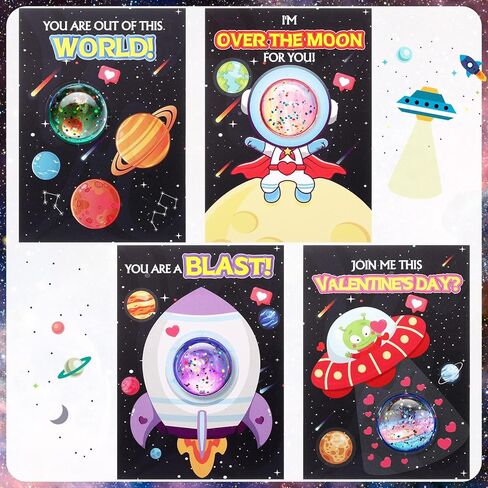 Hungdao 28 Pcs Valentine's Day Gift Card with Space Bouncy Balls Bulk Valentine's Greeting Cards Bouncing Ball Favors for Valentine School Classroom Exchange Gift in Saudi Arabia