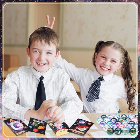 Hungdao 28 Pcs Valentine's Day Gift Card with Space Bouncy Balls Bulk Valentine's Greeting Cards Bouncing Ball Favors for Valentine School Classroom Exchange Gift in Saudi Arabia