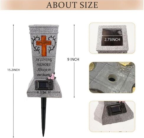 YLSMILE Cemetery Grave Vase with Solar Cross LED, Cemetery Decorations for Grave, Headstones Graves Vases for Fresh/Artificial Flowers, Memorial Gifts for Loss of Loved One in Kuwait
