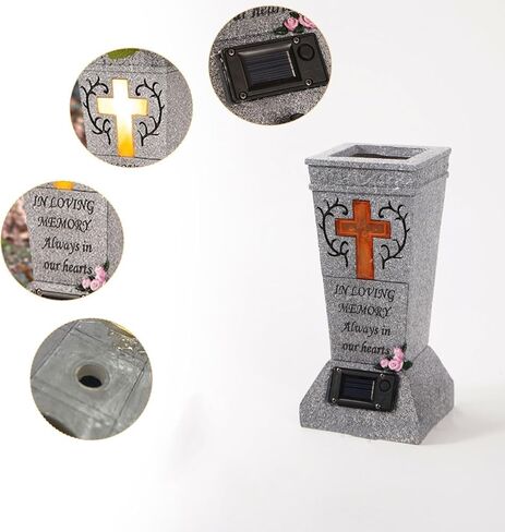YLSMILE Cemetery Grave Vase with Solar Cross LED, Cemetery Decorations for Grave, Headstones Graves Vases for Fresh/Artificial Flowers, Memorial Gifts for Loss of Loved One in Kuwait