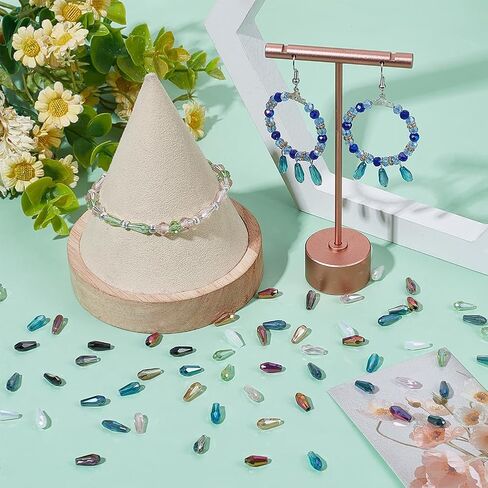 SUNNYCLUE 1 صندوق 200 قطعة 10 ألوان قطرة الماء حبة الزجاج دمعة الخرز السائبة بالكهرباء الأوجه المسيل للدموع قطرة الماء على شكل حبة فاصل فضفاضة لصنع المجوهرات سوار قلادة DIY لوازم الحرف اليدوية in Kuwait