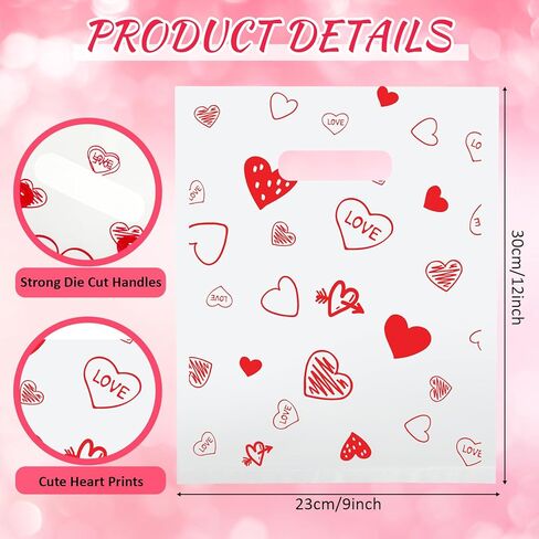 Qilery 50 Pcs Valentine‘s Day Heart Clear Gift Bag 9 x 12 Inches Plastic Merchandise Bag Valentine Plastic Shopping Bag Transparent Gift Wrap Bags for Party Favors Small Business Supplies in Saudi Arabia