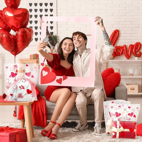 Qilery 50 Pcs Valentine‘s Day Heart Clear Gift Bag 9 x 12 Inches Plastic Merchandise Bag Valentine Plastic Shopping Bag Transparent Gift Wrap Bags for Party Favors Small Business Supplies in Saudi Arabia