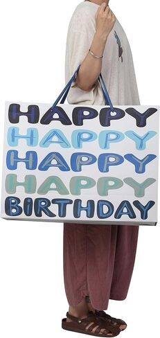 Qirrmiy 23 x 17 Inch Extra Large Blue Happy Birthday Gift Bag Set with Handles, Greeting Card, Tissue Papers and Stickers, Oversized XXL Big Gift Bag for Men Boys Kids Teens, Words Design, 1 Pcs in Saudi Arabia
