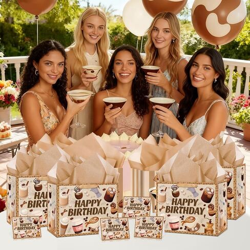 Innovoscape Coffee Happy Birthday Gift Bag Espresso Coffee Favor Bag with Tissue Paper Card Latte Treat Goodie Bag for Baby Shower Birthday Espresso Theme Party Supplies in Saudi Arabia