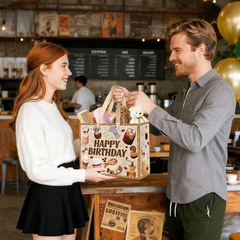 Innovoscape Coffee Happy Birthday Gift Bag Espresso Coffee Favor Bag with Tissue Paper Card Latte Treat Goodie Bag for Baby Shower Birthday Espresso Theme Party Supplies in Saudi Arabia
