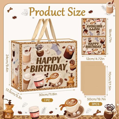 Innovoscape Coffee Happy Birthday Gift Bag Espresso Coffee Favor Bag with Tissue Paper Card Latte Treat Goodie Bag for Baby Shower Birthday Espresso Theme Party Supplies in Saudi Arabia