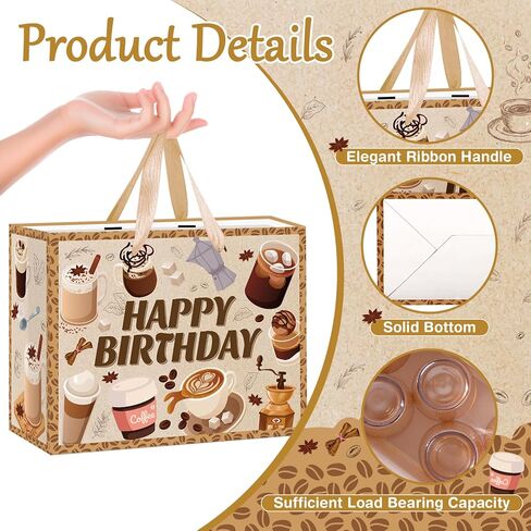 Innovoscape Coffee Happy Birthday Gift Bag Espresso Coffee Favor Bag with Tissue Paper Card Latte Treat Goodie Bag for Baby Shower Birthday Espresso Theme Party Supplies in Saudi Arabia