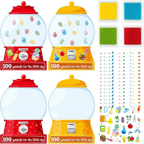 BeYumi Gumball Machine Sticker Craft - 28Pcs 100 Days of School Gumball Machine Craft Kit 100 Fingerprints for 100 Days Finger Print Art Set 100th Day of School Party Classroom Activities in Saudi Arabia