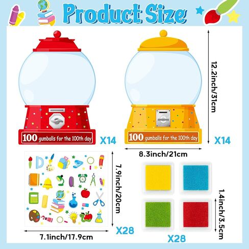 BeYumi Gumball Machine Sticker Craft - 28Pcs 100 Days of School Gumball Machine Craft Kit 100 Fingerprints for 100 Days Finger Print Art Set 100th Day of School Party Classroom Activities in Saudi Arabia