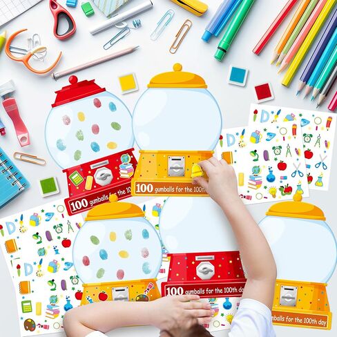 BeYumi Gumball Machine Sticker Craft - 28Pcs 100 Days of School Gumball Machine Craft Kit 100 Fingerprints for 100 Days Finger Print Art Set 100th Day of School Party Classroom Activities in Saudi Arabia