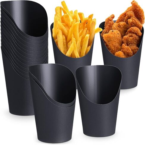 Sieral 100 Pcs French Fry Holder Disposable Halloween Party French Fries Cups 14oz/ 16oz Food Charcuterie Cones Black French Fry Container Paper Waffle Snack Popcorn Box for Wedding Birthday(14 oz) in Kuwait
