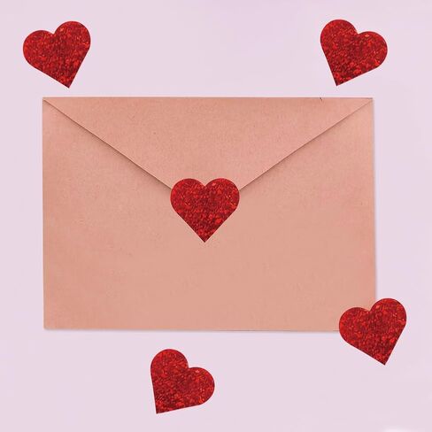 500Pcs Valentines Stickers Roll - Laser Red Heart Shape Self-Adhesive Sealing Stickers, Red Sparkly Waterproof Decals for Valentines Party Envelope Scrapbook Decor in Saudi Arabia