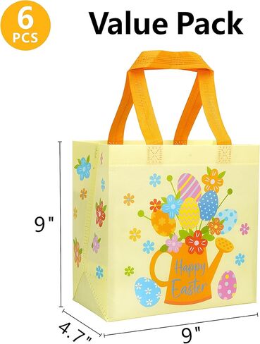 SUNCOLOR Easter Gift Bags, 6 Pack Non-Woven Tote Bags with Bunny Design, 9x9x4.7 Inch, Reusable Party Supplies for Kids Egg Hunt Games in Saudi Arabia