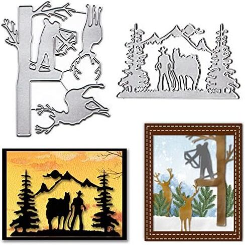 Metal Tree Background Cutting Dies for Card Making, Man Hunt Die Cuts Elk Camel Deer Embossing Stencils Template Mould for Card Scrapbooking and DIY Craft Album Paper Card Decor in Saudi Arabia