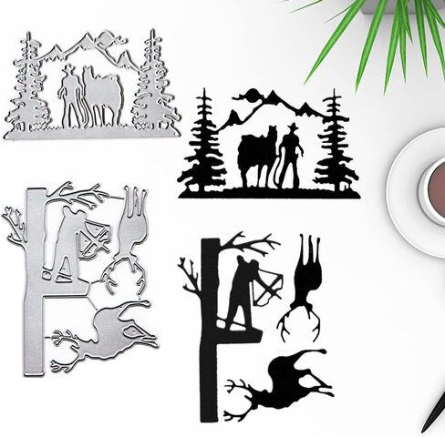 Metal Tree Background Cutting Dies for Card Making, Man Hunt Die Cuts Elk Camel Deer Embossing Stencils Template Mould for Card Scrapbooking and DIY Craft Album Paper Card Decor in Saudi Arabia