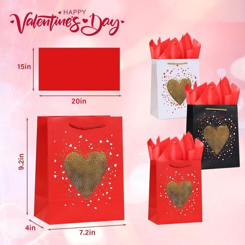 cmsshuai 3pack 9 "أكياس هدايا عيد الحب، أكياس عيد الحب الصغيرة المتوسطة مع المناديل الورقية للأم الأب صديقة صديقها زميل العمل، أكياس هدية ورقة عيد الحب للرجال لها النساء in Saudi Arabia