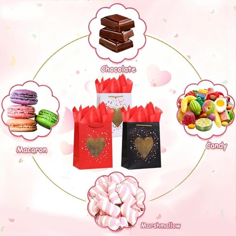cmsshuai 3pack 9 "أكياس هدايا عيد الحب، أكياس عيد الحب الصغيرة المتوسطة مع المناديل الورقية للأم الأب صديقة صديقها زميل العمل، أكياس هدية ورقة عيد الحب للرجال لها النساء in Saudi Arabia