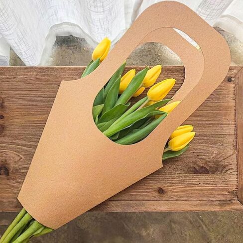 Lesnala 16Pcs Kraft Paper Flower Gift Bags with Handle Cone Shaped Bouquet Basket for Wedding Birthday Valentines Day Bar Shop Wrapping Supplies in Saudi Arabia