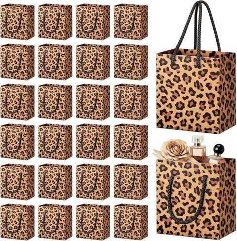 Fullhawl 24 Pcs Extra Small Cheetah Print Gift Bags with Handles Mini Leopard Print Bags Reusable Paper Goodies Bag Gift Wrap for Baby Shower Jungle Safari Animal Birthday Party Favor Decorations in Saudi Arabia