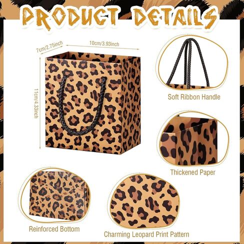 Fullhawl 24 Pcs Extra Small Cheetah Print Gift Bags with Handles Mini Leopard Print Bags Reusable Paper Goodies Bag Gift Wrap for Baby Shower Jungle Safari Animal Birthday Party Favor Decorations in Saudi Arabia