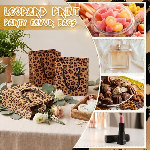 Fullhawl 24 Pcs Extra Small Cheetah Print Gift Bags with Handles Mini Leopard Print Bags Reusable Paper Goodies Bag Gift Wrap for Baby Shower Jungle Safari Animal Birthday Party Favor Decorations in Saudi Arabia