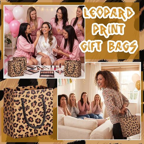 Fullhawl 24 Pcs Extra Small Cheetah Print Gift Bags with Handles Mini Leopard Print Bags Reusable Paper Goodies Bag Gift Wrap for Baby Shower Jungle Safari Animal Birthday Party Favor Decorations in Saudi Arabia