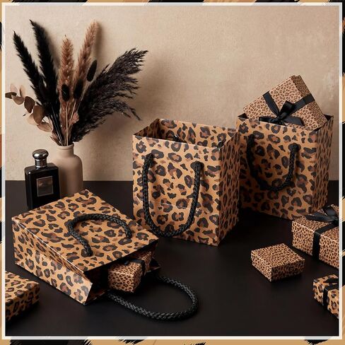 Fullhawl 24 Pcs Extra Small Cheetah Print Gift Bags with Handles Mini Leopard Print Bags Reusable Paper Goodies Bag Gift Wrap for Baby Shower Jungle Safari Animal Birthday Party Favor Decorations in Saudi Arabia