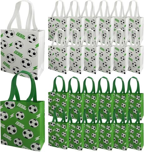 Dwsiplytg 24 Pcs Soccer Party Favor Bags, Non-woven Soccer Goodie Bags with Handles, Sports Theme Gifts Candy Bags, Soccer Snack Bags for Sports Birthday Party Supplies 8 x 10 in Saudi Arabia