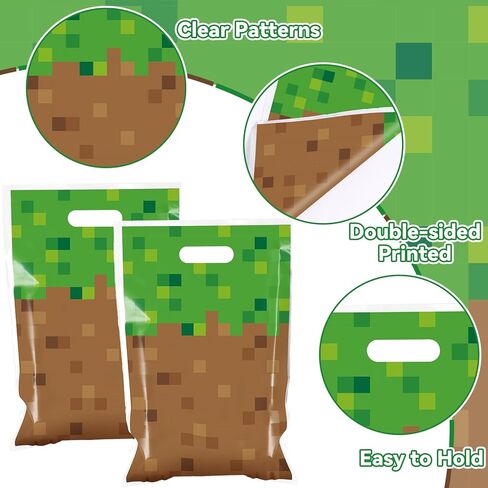 MinFyberd 50Pcs Pixel Birthday Party Goodie Favors Bag Video Game Plastic Gift Bags Party Candy Snack Bag Theme Goodie Treat Bags for Kids Gamer Birthday Decoration Supplies in Kuwait