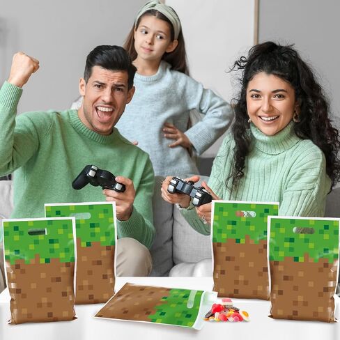 MinFyberd 50Pcs Pixel Birthday Party Goodie Favors Bag Video Game Plastic Gift Bags Party Candy Snack Bag Theme Goodie Treat Bags for Kids Gamer Birthday Decoration Supplies in Kuwait