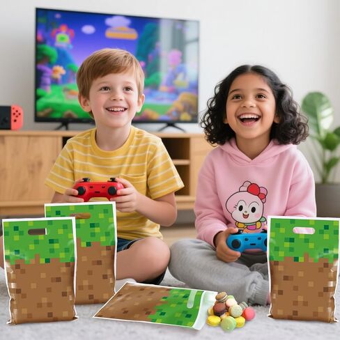 MinFyberd 50Pcs Pixel Birthday Party Goodie Favors Bag Video Game Plastic Gift Bags Party Candy Snack Bag Theme Goodie Treat Bags for Kids Gamer Birthday Decoration Supplies in Kuwait