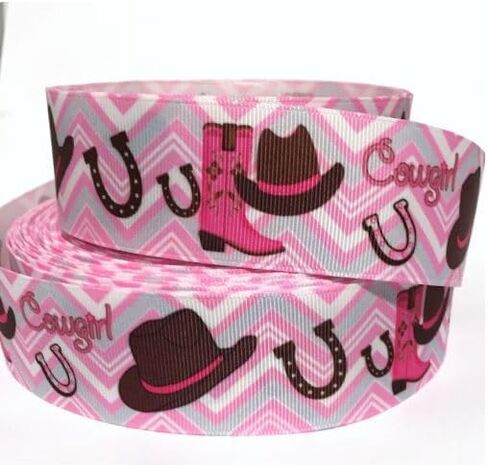 Grosgrain Ribbon 1.5" Cowgirl Pink Boots Hats Horseshoes Printed Per Yard for Hairbows Scrapbooking Gifts Decorations in Saudi Arabia