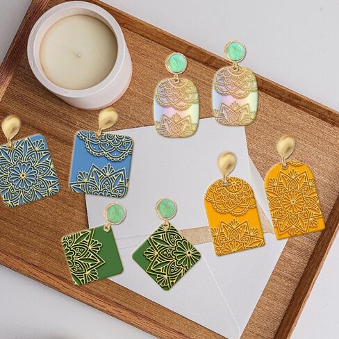 Mandala Clay Texture Mat Flower Pattern Clay Modeling Pattern Pad Texture Sheets for Polymer Clay Making Earrings Jewelry, 4x2.6inch in Saudi Arabia