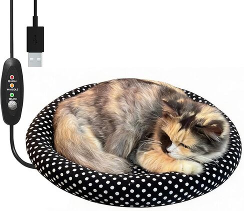 سرير تدفئة USB للقطط والكلاب الصغيرة - وسادة تسخين آمنة 5 فولت مع تحكم في 3 درجات حرارة، قابل للغسل، سرير تدفئة للحيوانات الأليفة داخلي/خارجي مدعوم ببطارية بنك الطاقة/السيارة/الجدار (أسود) in Kuwait