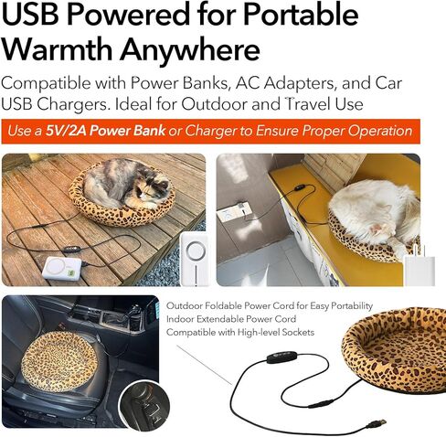 سرير تدفئة USB للقطط والكلاب الصغيرة - وسادة تسخين آمنة 5 فولت مع تحكم في 3 درجات حرارة، قابل للغسل، سرير تدفئة للحيوانات الأليفة داخلي/خارجي مدعوم ببطارية بنك الطاقة/السيارة/الجدار (أسود) in Kuwait
