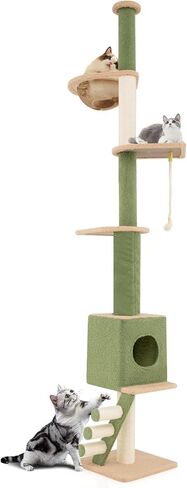 Tangkula Floor to Ceiling Cat Tree, 5 Tier Tall Cat Tower with 86"-99.5" Adjustable Height, Extra Replaceable Post, Tension Cat Tree with Space Capsule, Condo, Sisal Scratching Posts & Rope, Ladder in Saudi Arabia