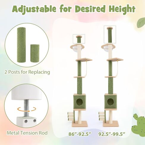 Tangkula Floor to Ceiling Cat Tree, 5 Tier Tall Cat Tower with 86"-99.5" Adjustable Height, Extra Replaceable Post, Tension Cat Tree with Space Capsule, Condo, Sisal Scratching Posts & Rope, Ladder in Saudi Arabia