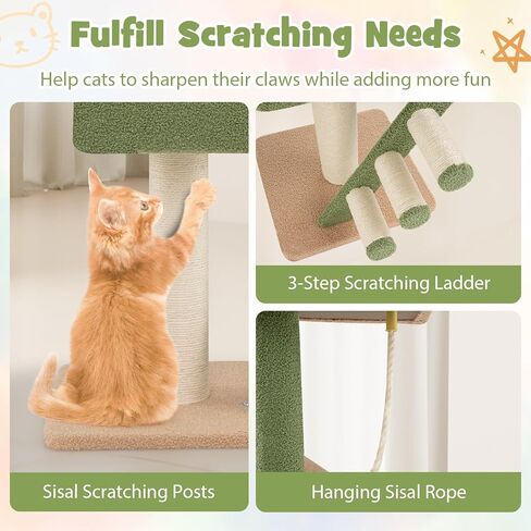 Tangkula Floor to Ceiling Cat Tree, 5 Tier Tall Cat Tower with 86"-99.5" Adjustable Height, Extra Replaceable Post, Tension Cat Tree with Space Capsule, Condo, Sisal Scratching Posts & Rope, Ladder in Saudi Arabia