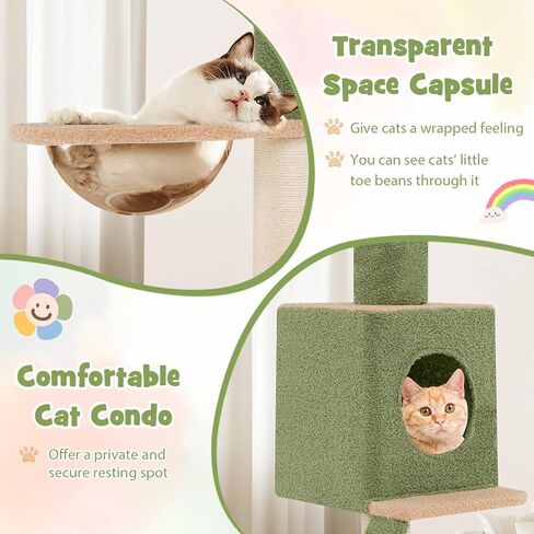 Tangkula Floor to Ceiling Cat Tree, 5 Tier Tall Cat Tower with 86"-99.5" Adjustable Height, Extra Replaceable Post, Tension Cat Tree with Space Capsule, Condo, Sisal Scratching Posts & Rope, Ladder in Saudi Arabia