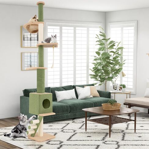 Tangkula Floor to Ceiling Cat Tree, 5 Tier Tall Cat Tower with 86"-99.5" Adjustable Height, Extra Replaceable Post, Tension Cat Tree with Space Capsule, Condo, Sisal Scratching Posts & Rope, Ladder in Saudi Arabia